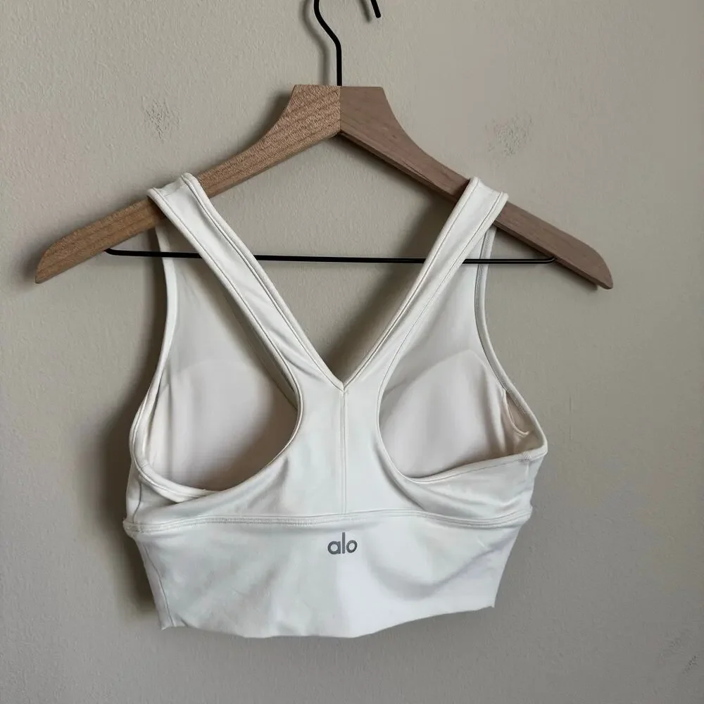 ALO Women Wild Thing Sport Bra Size Small Cream White Workout Yoga Light Support